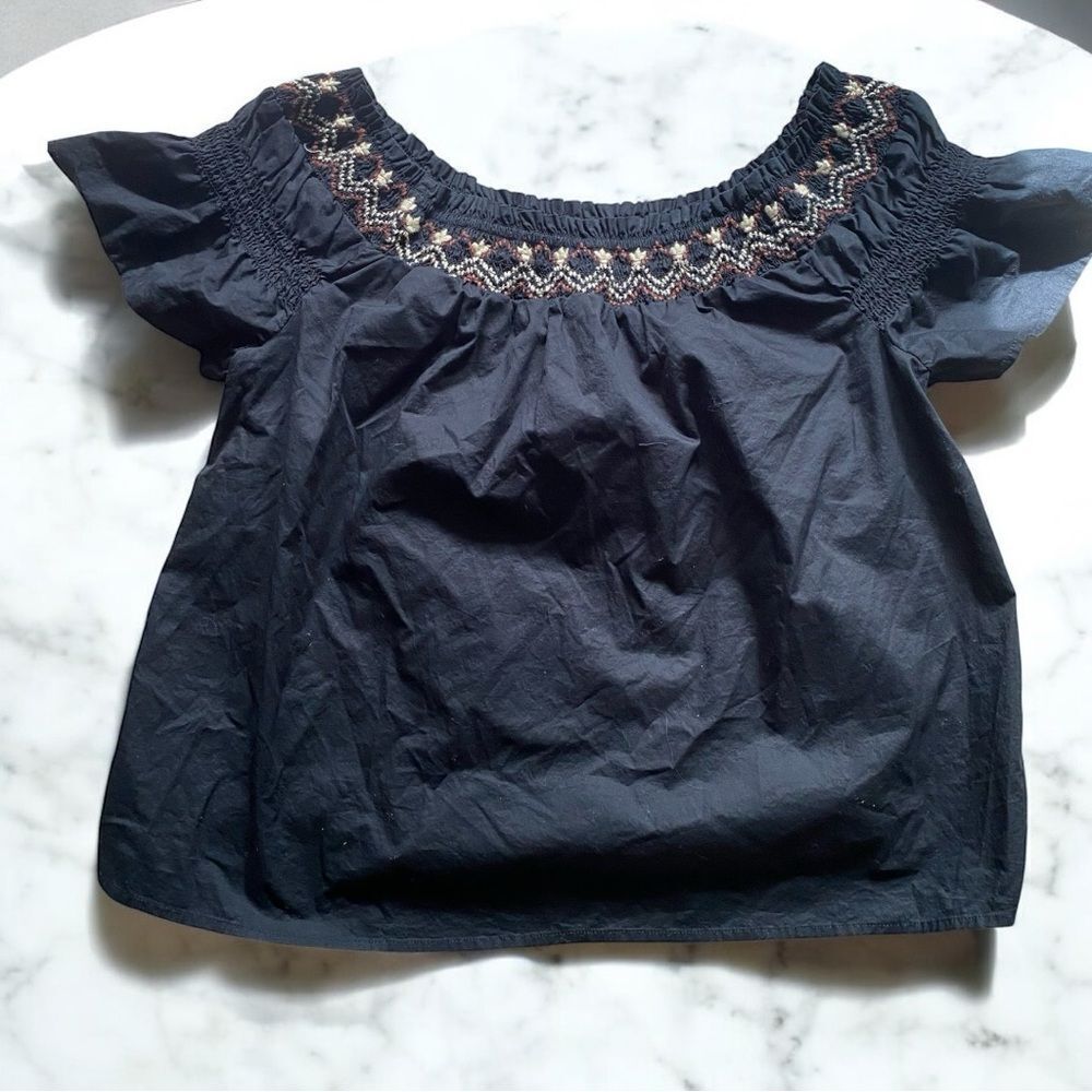 Old Navy Black Embroidered Short Sleeve Blouse – Size Large – NWOT
